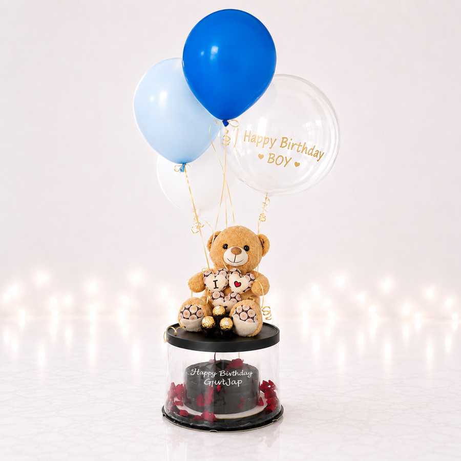 Birthday Teddy Balloon Cake Surprise