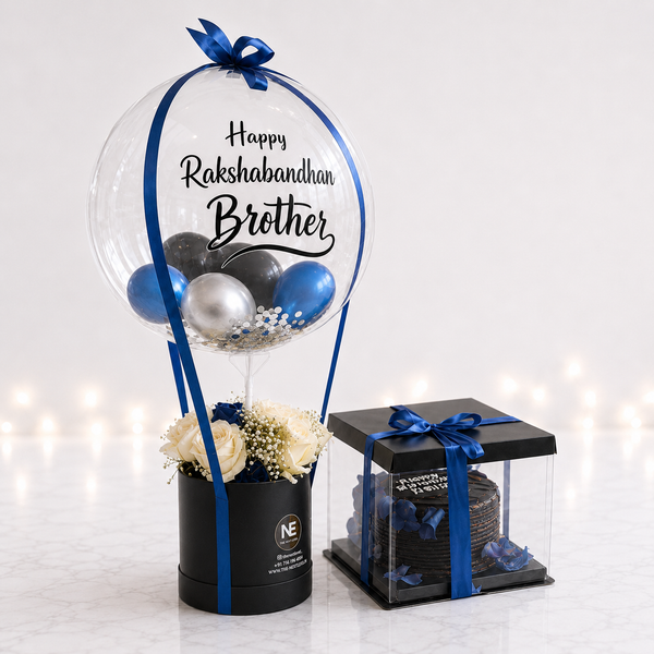Raksha Bandhan Balloon, Roses & Chocolate Cake Combo