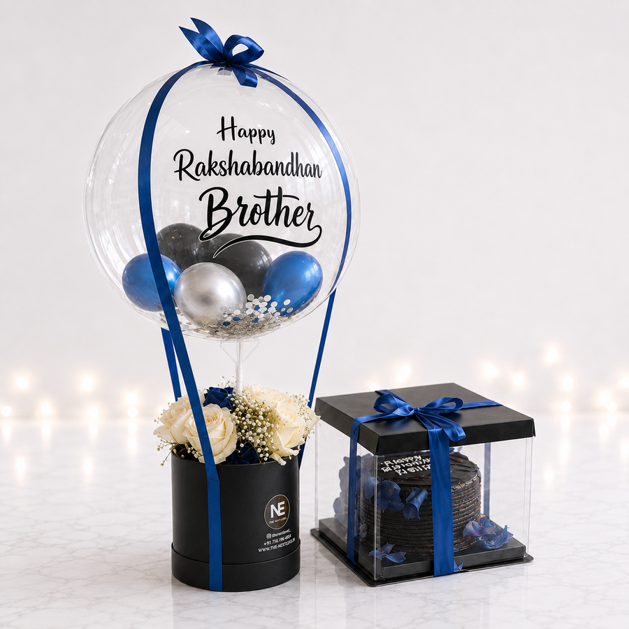 Raksha Bandhan Balloon, Roses & Chocolate Cake Combo