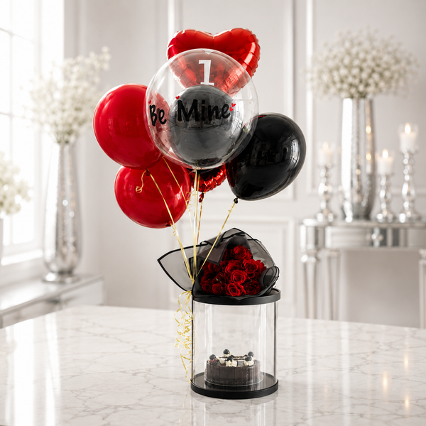 Be Mine Red Roses, Cake & Balloon Gift Set