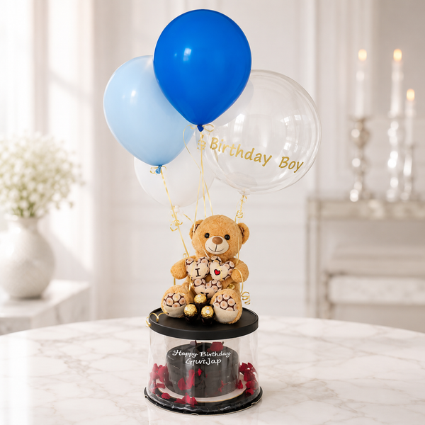Birthday Teddy Balloon Cake Surprise