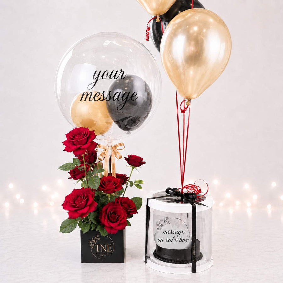TNE Luxury Birthday Roses, Cake & Balloon Gift Set