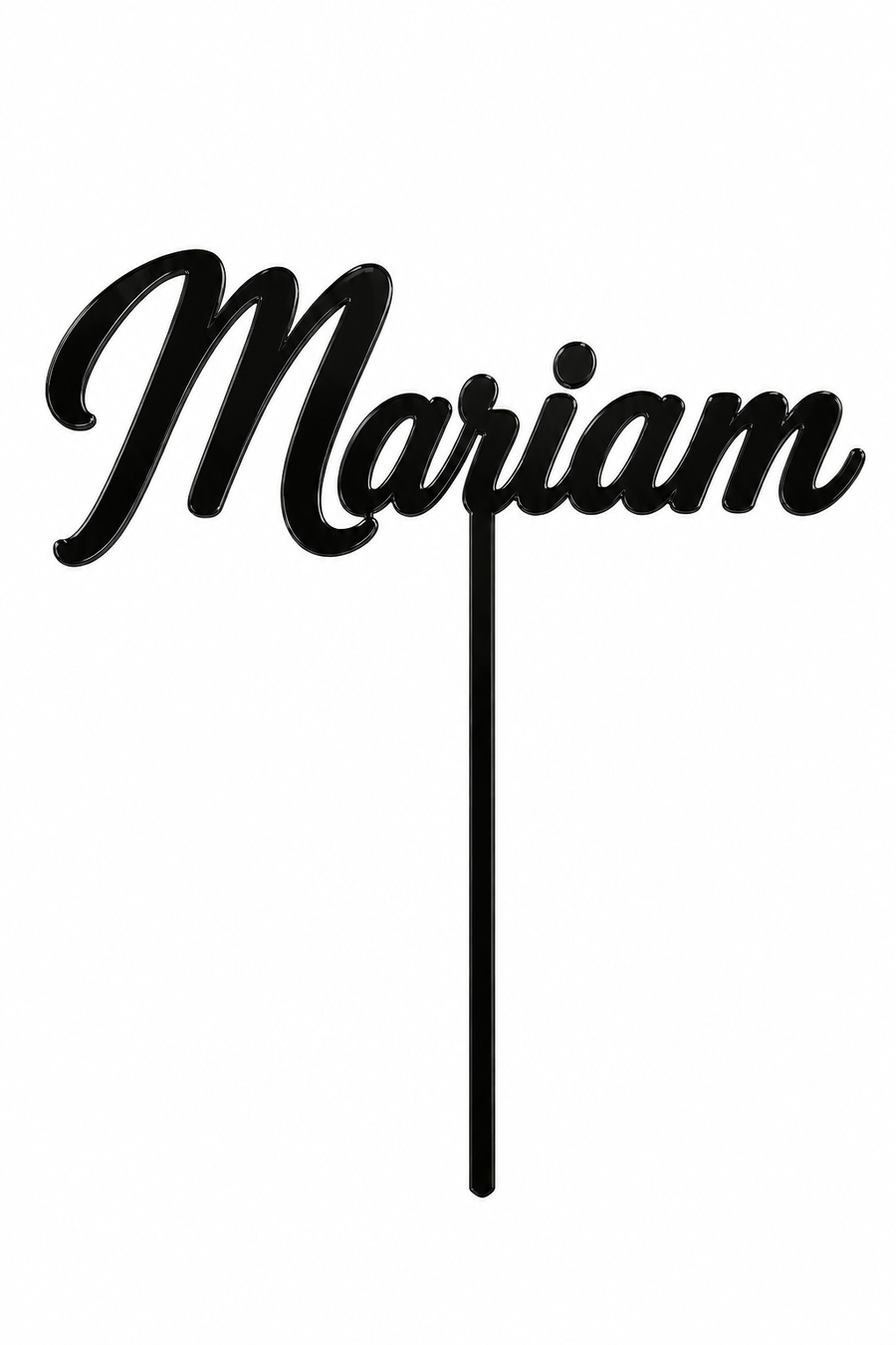 Black acrylic topper personalised with the name Mariam