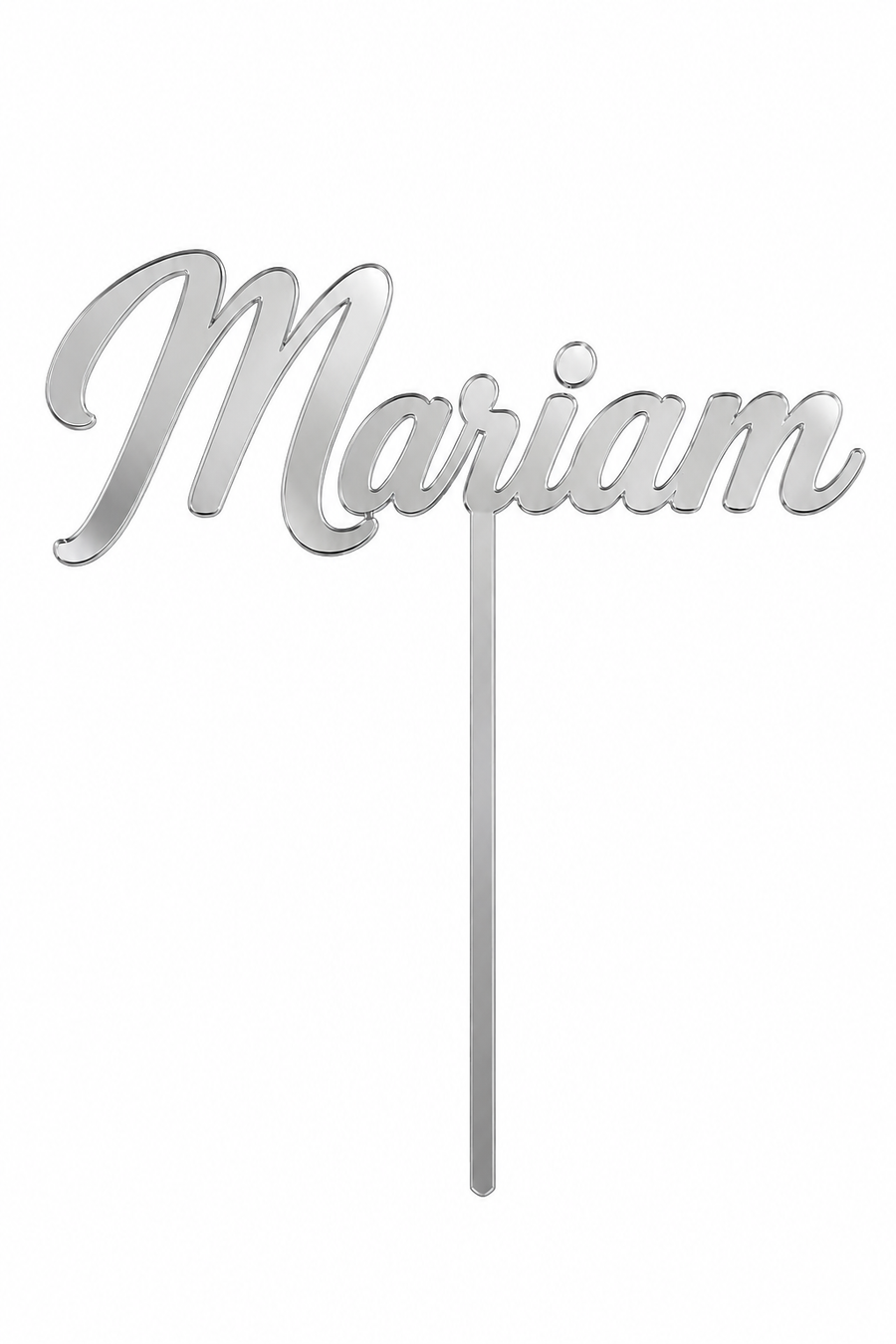 Silver mirror acrylic topper personalised with the name Mariam